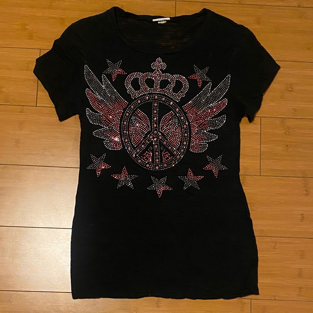 Black studded shirt with peace sign

💙 bundle eligible